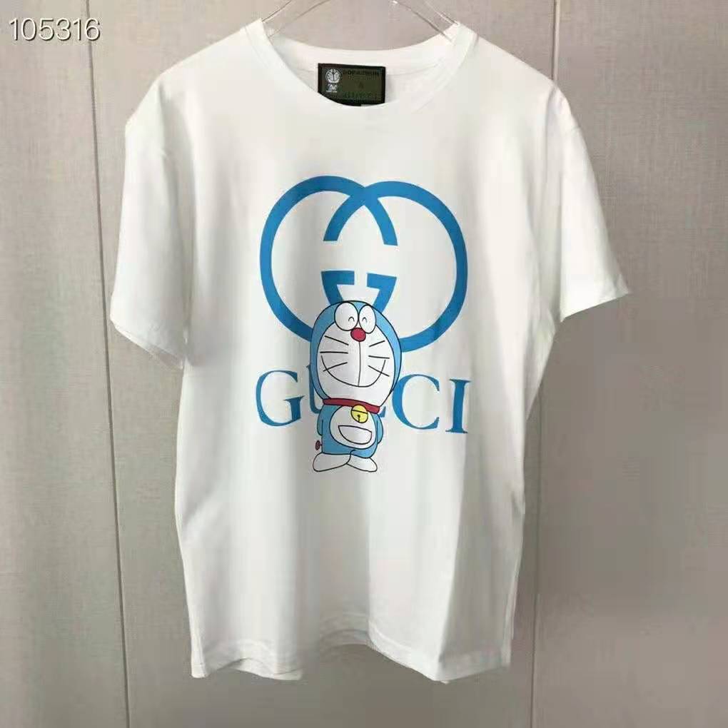 Gucci Women Doraemon x Gucci Oversize T-Shirt Ivory Cotton Jersey Crewneck-Blue