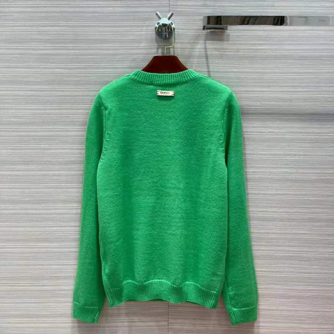 Gucci Men Doraemon x Gucci Wool Sweater Green Wool Crewneck
