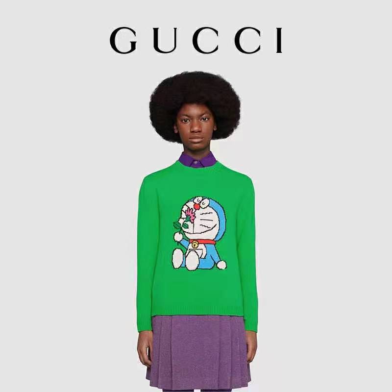Gucci Women Doraemon x Gucci Wool Sweater Green Wool Crewneck