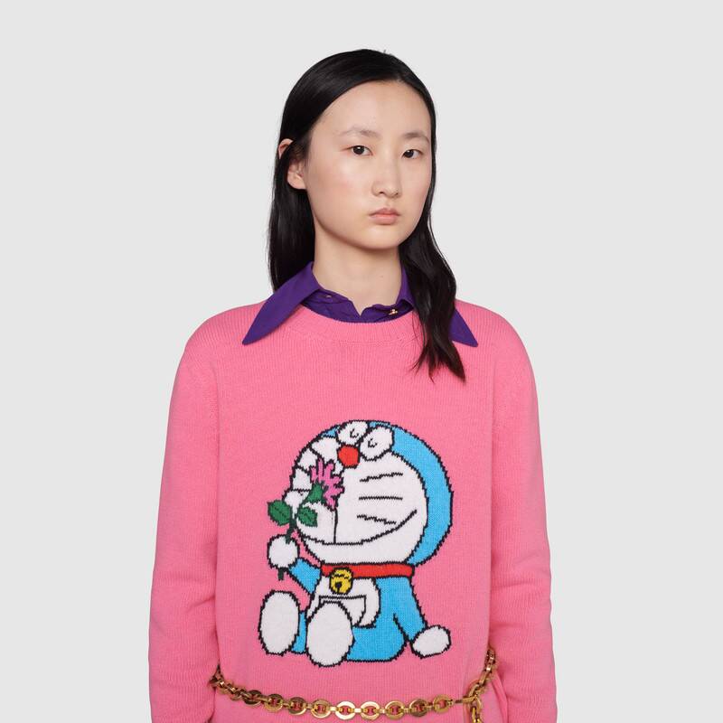 Gucci Women Doraemon x Gucci Wool Sweater Pink Wool Crewneck