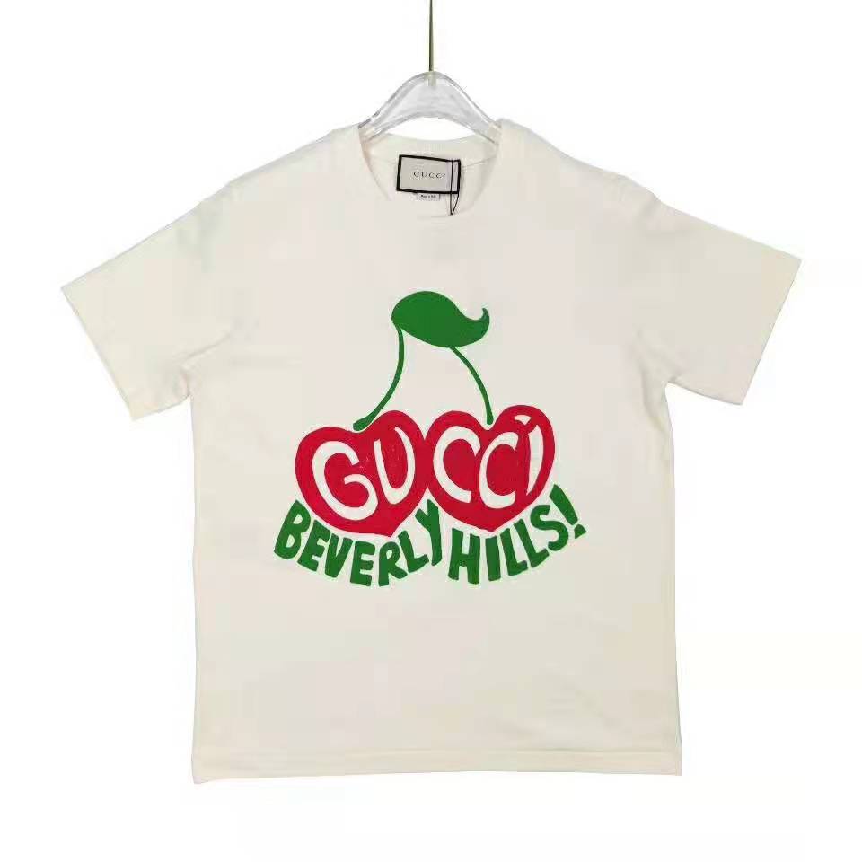 Gucci Men Gucci Beverly Hills Cherry Print T-Shirt Cotton Jersey Crewneck Short Sleeves