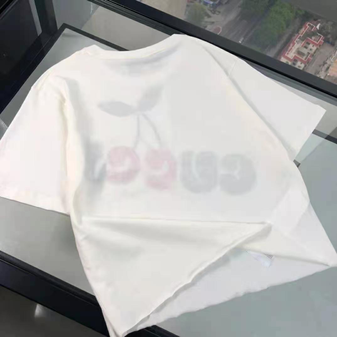 Gucci Women Gucci Cherry Print Cotton T-Shirt Jersey Crewneck Cropped Fit-White