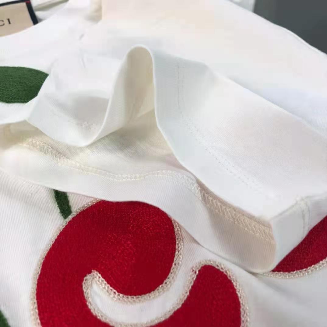 Gucci Women Gucci Cherry Print Cotton T-Shirt Jersey Crewneck Cropped Fit-White