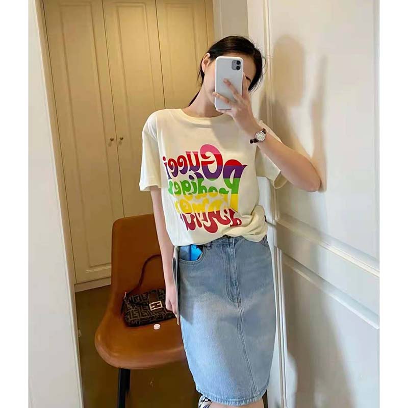 Gucci Women Gucci Prodige D’Amour Print T-Shirt Cotton Crewneck Oversize Fit