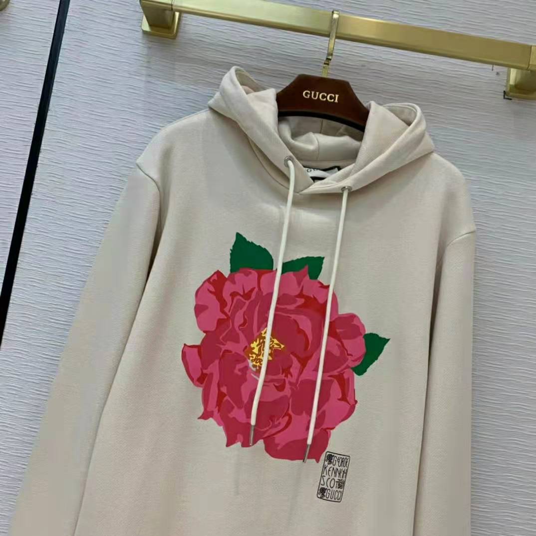 Gucci Men Ken Scott Print Cotton Hooded Sweatshirt Fixed Hood Oversize Fit Cotton