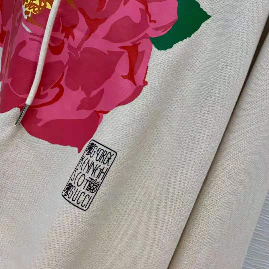 Gucci Men Ken Scott Print Cotton Hooded Sweatshirt Fixed Hood Oversize Fit Cotton