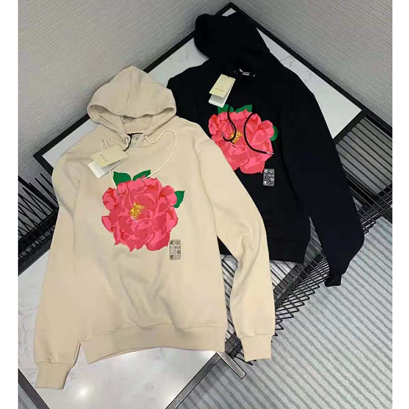 Gucci Men Ken Scott Print Cotton Hooded Sweatshirt Fixed Hood Oversize Fit Cotton