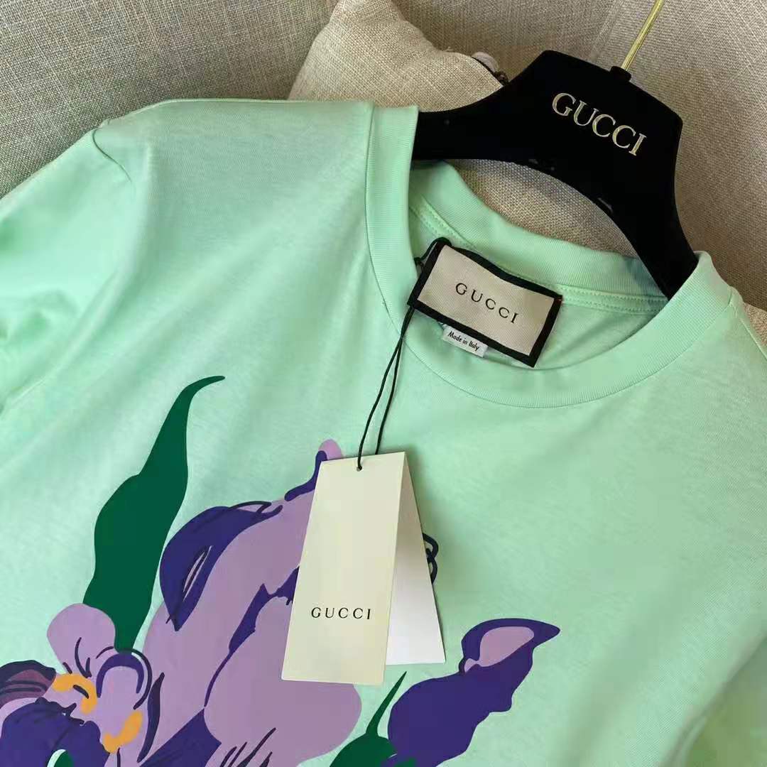 Gucci Men Ken Scott Print Cotton T-Shirt Purple Flower Crewneck Oversize Fit-Lime
