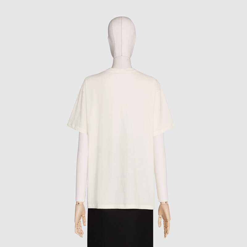 Gucci Men Piglet Patch Oversize T-Shirt Cotton Jersey Crewneck Oversize Fit-White