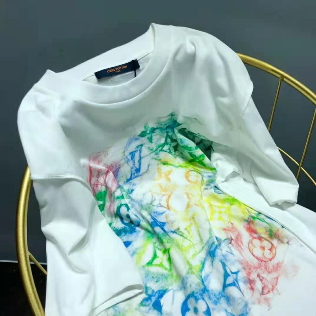Louis Vuitton Women Front Printed Pastel Monogram T-Shirt Cotton White Regular Fit