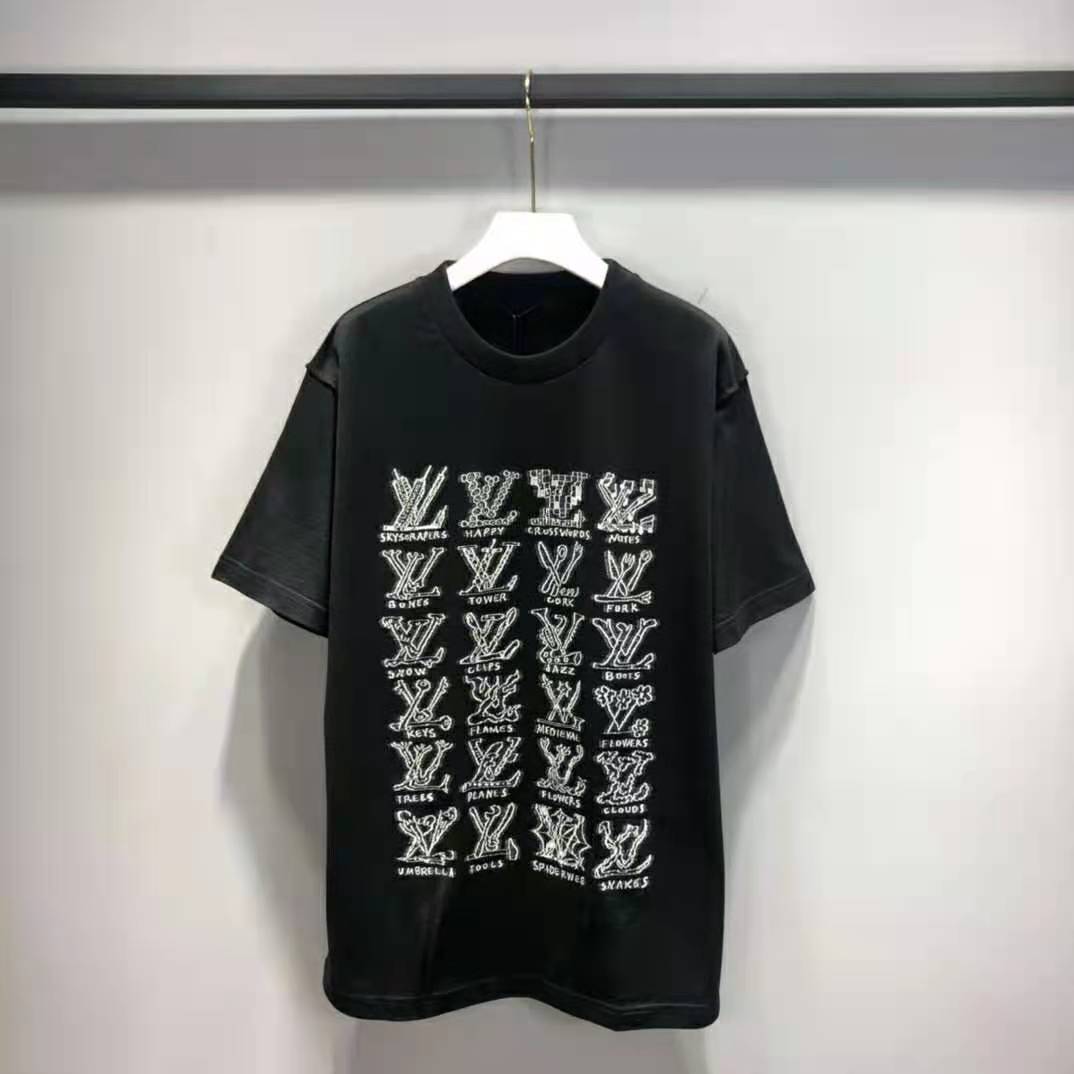 Louis Vuitton Women LV Cartoons Jacquard T-Shirt Cotton Slim Fit-Black