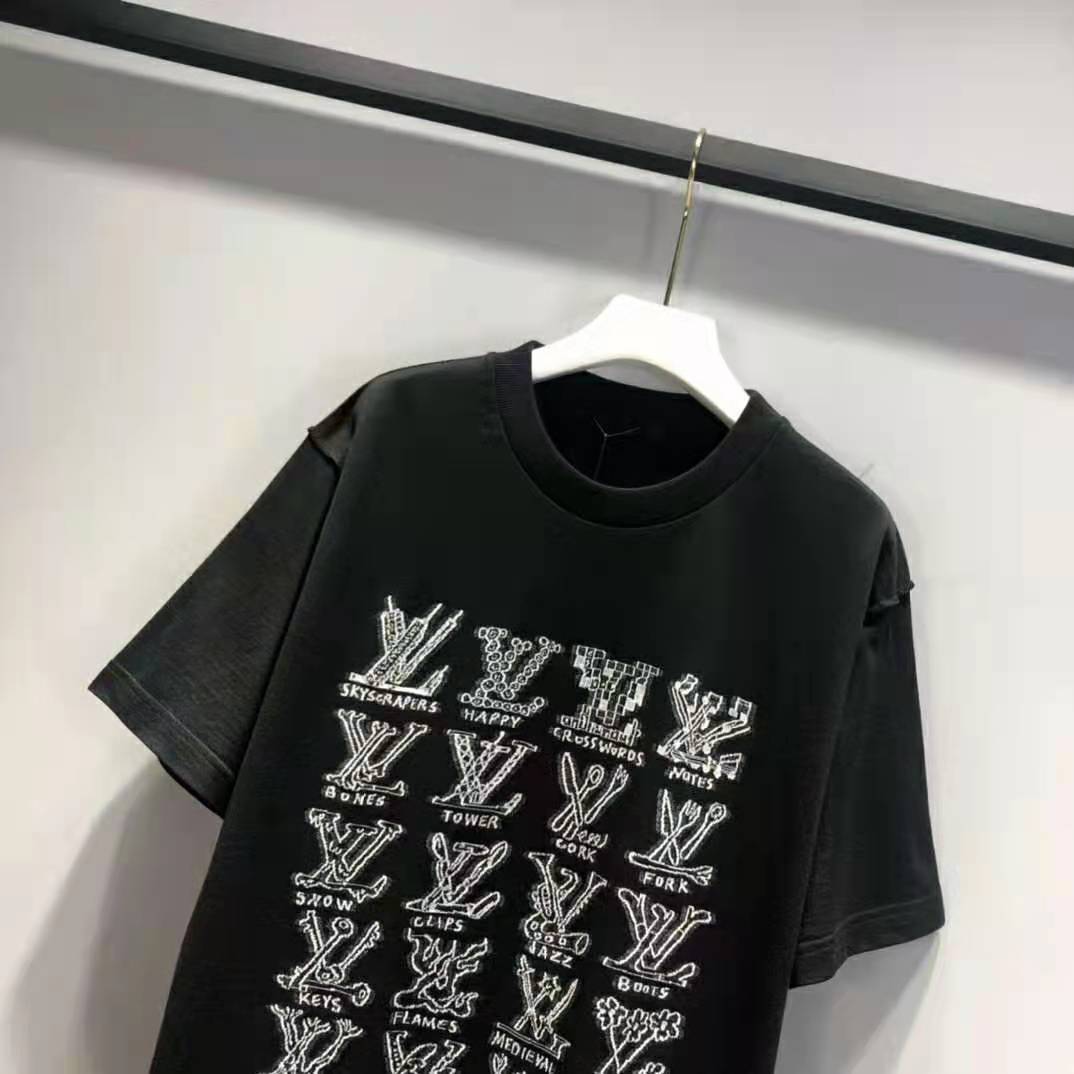 Louis Vuitton Women LV Cartoons Jacquard T-Shirt Cotton Slim Fit-Black