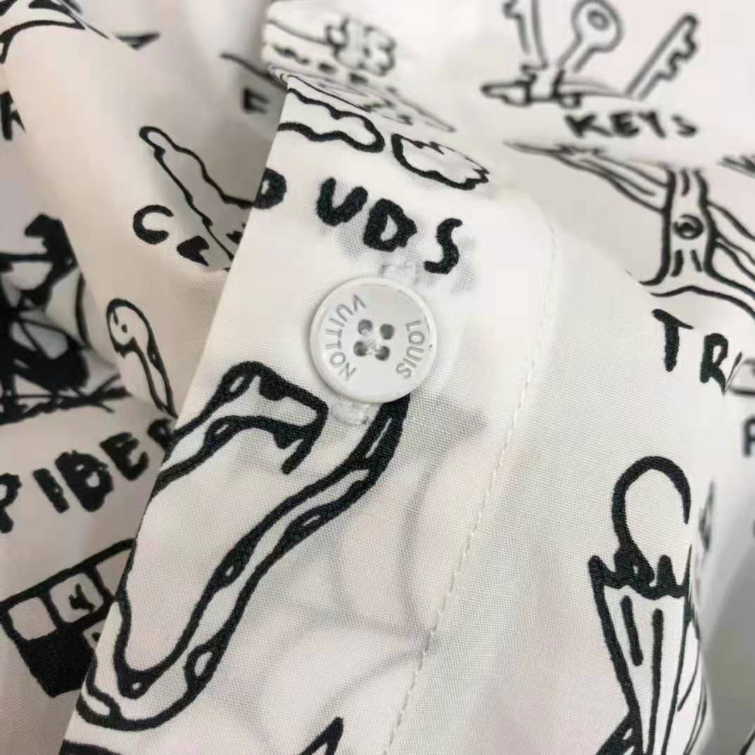 Louis Vuitton Men Placed Graphic Shirt LV Cartoons Cotton Regular Fit-White