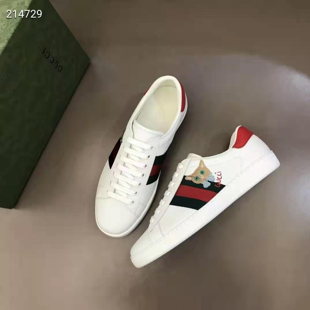 Gucci GG Unisex Ace Sneaker Cat Green Red Web Gucci Cat Embroidery