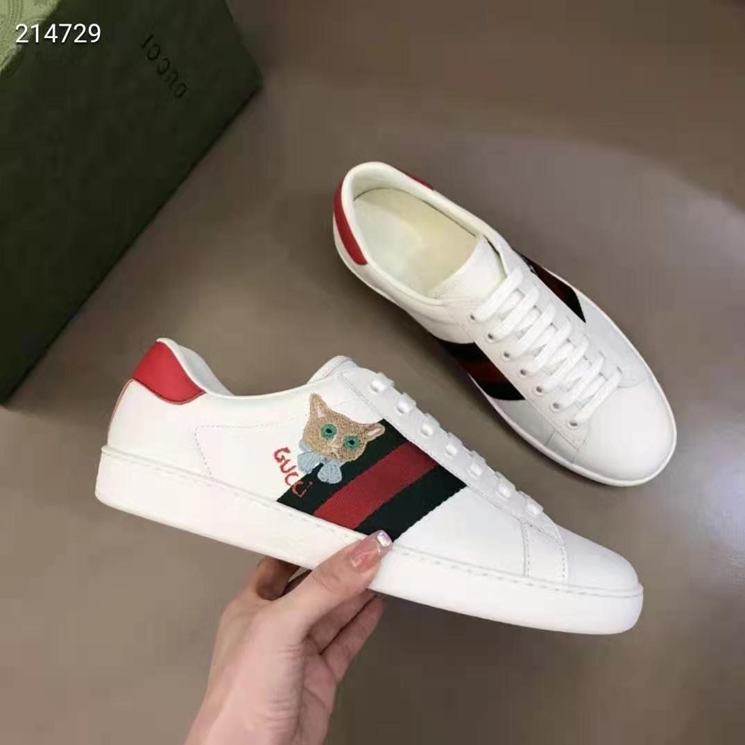 Gucci GG Unisex Ace Sneaker Cat Green Red Web Gucci Cat Embroidery