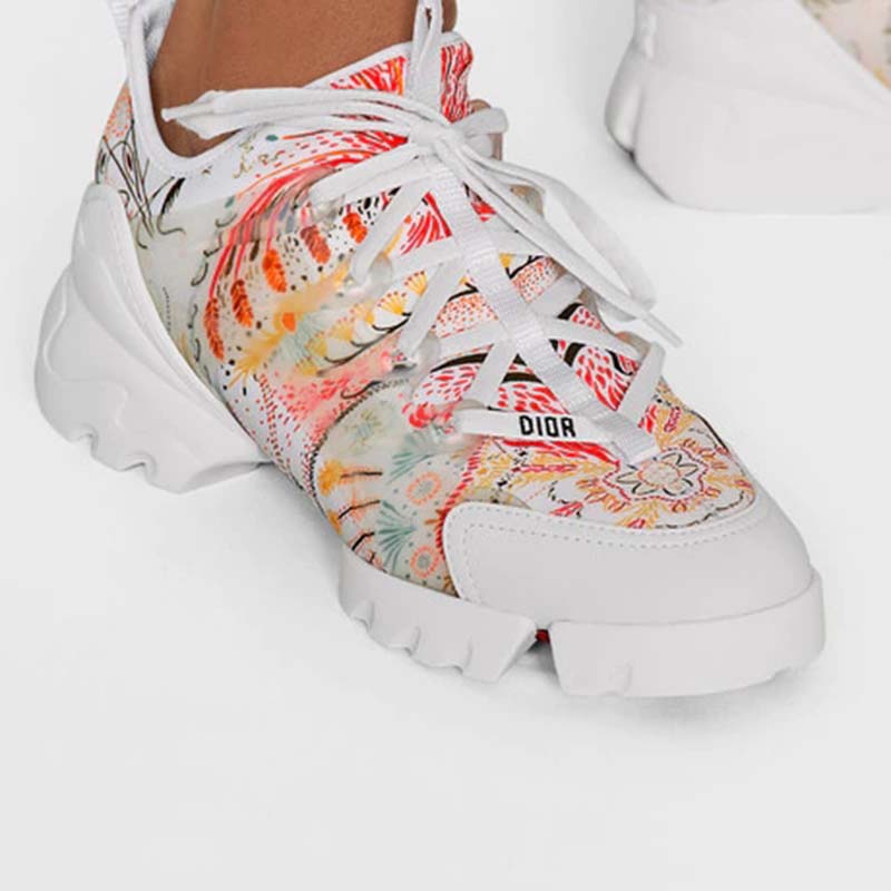 Dior Women D-Connect Sneaker White Technical Fabric with Dior In Heart Lights Print