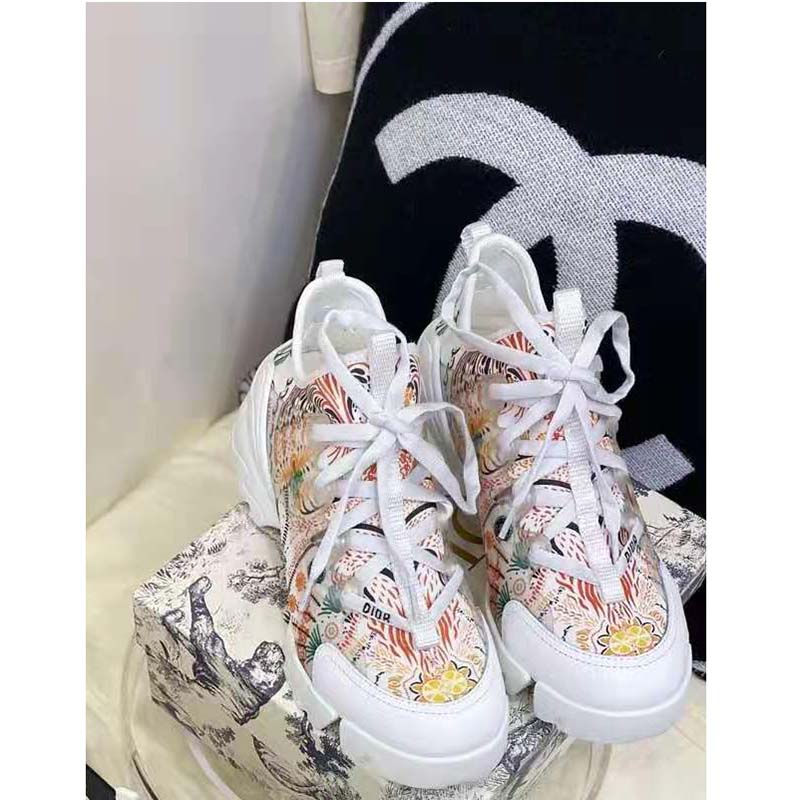 Dior Women D-Connect Sneaker White Technical Fabric with Dior In Heart Lights Print