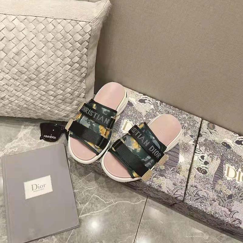 Dior Women D-Wander Slide Cypress Green Camouflage Tie & Dior Technical Fabric