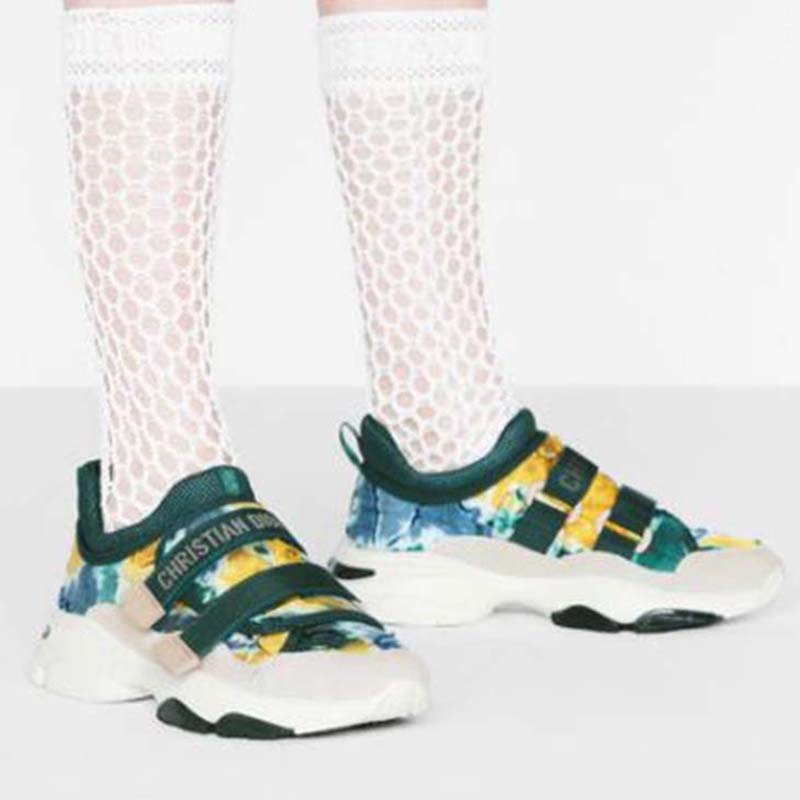 Dior Women D-Wander Sneaker Uber Cypress Green Camouflage Tie & Dior Technical Fabric