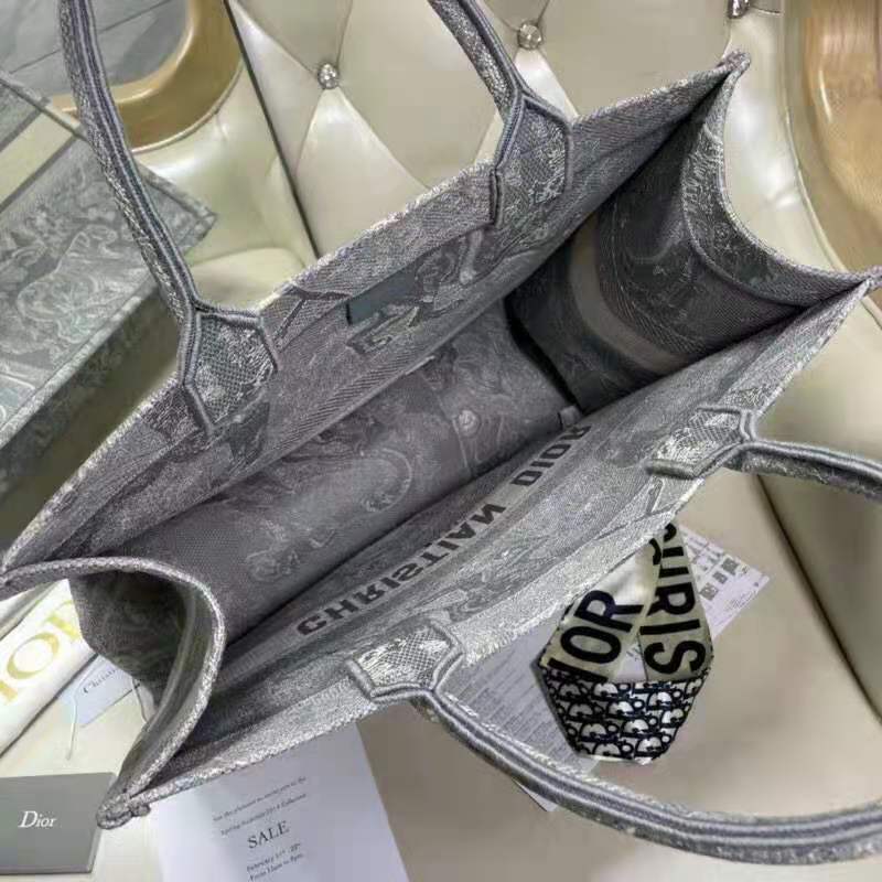 Dior Women Dior Book Tote Gray Toile De Jouy Reverse Embroidery