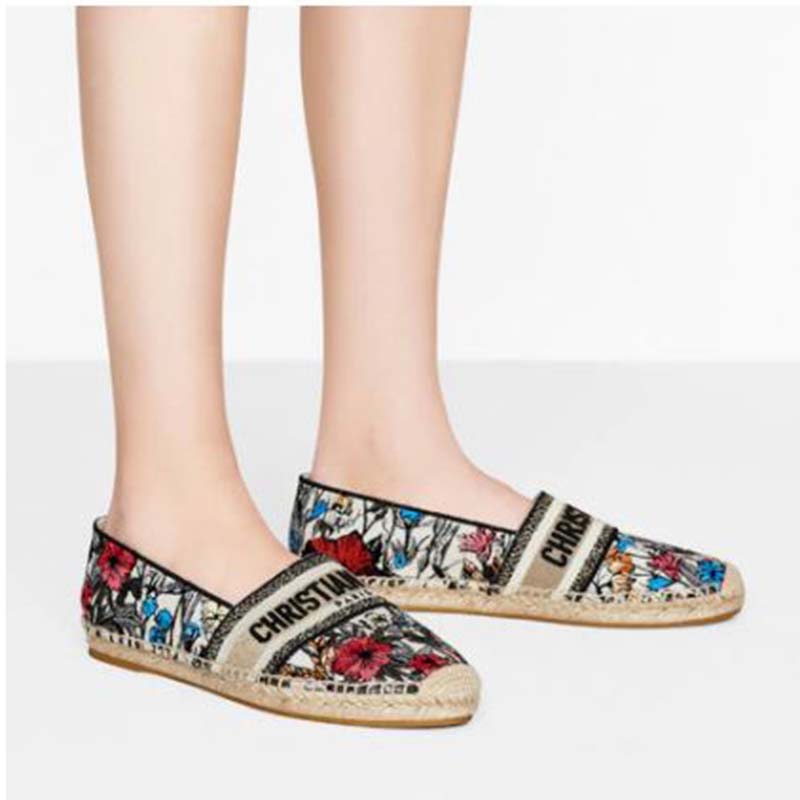 Dior Women Dior Granville Espadrille Multicolor Mille Fleurs Embroidered Cotton