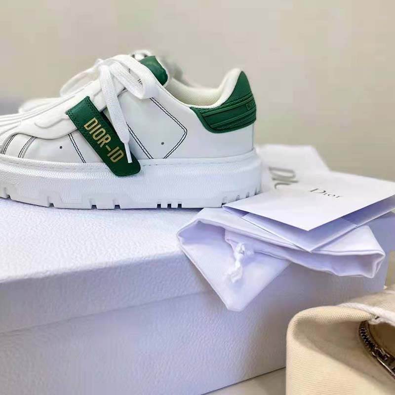 Dior Women Dior-ID Sneaker White and Green Calfskin and Rubber