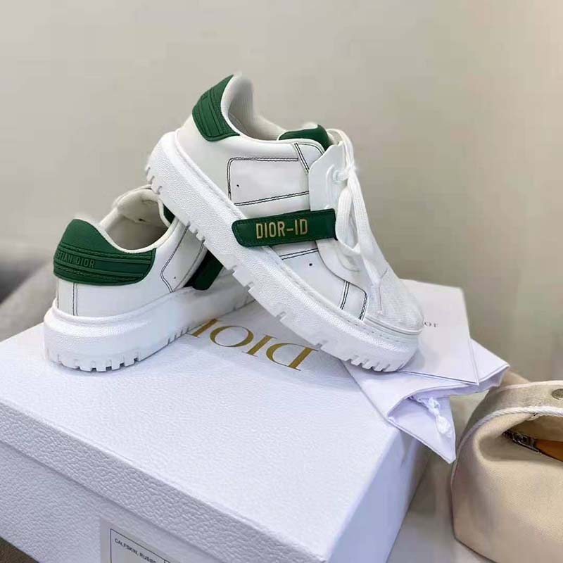 Dior Women Dior-ID Sneaker White and Green Calfskin and Rubber
