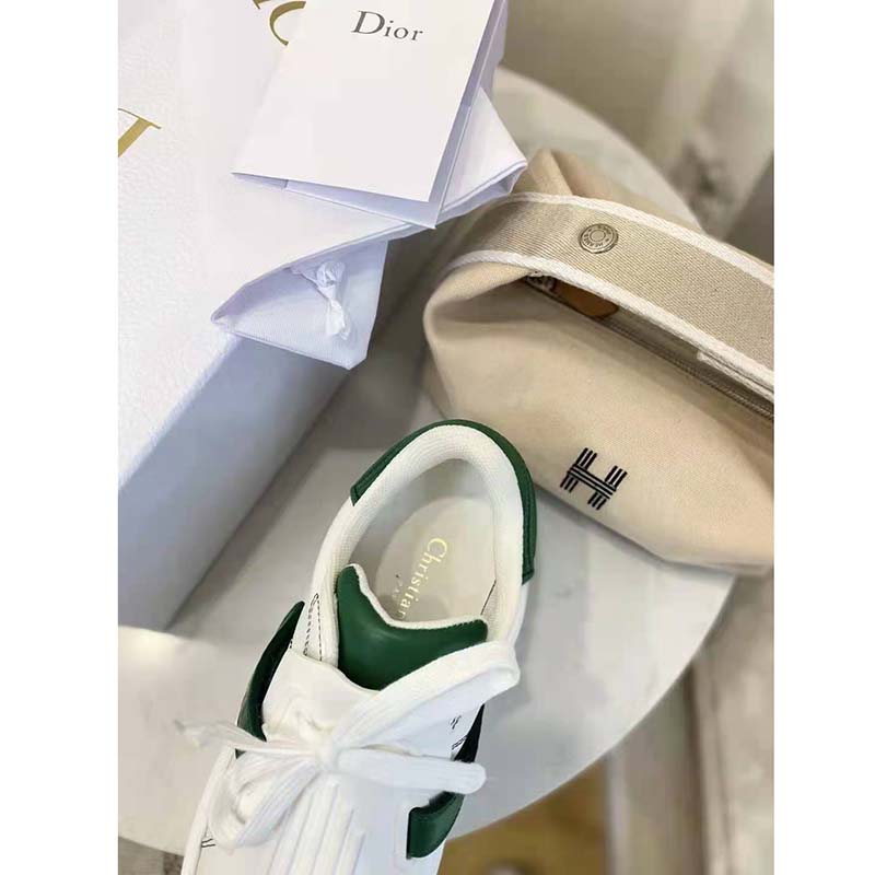 Dior Women Dior-ID Sneaker White and Green Calfskin and Rubber