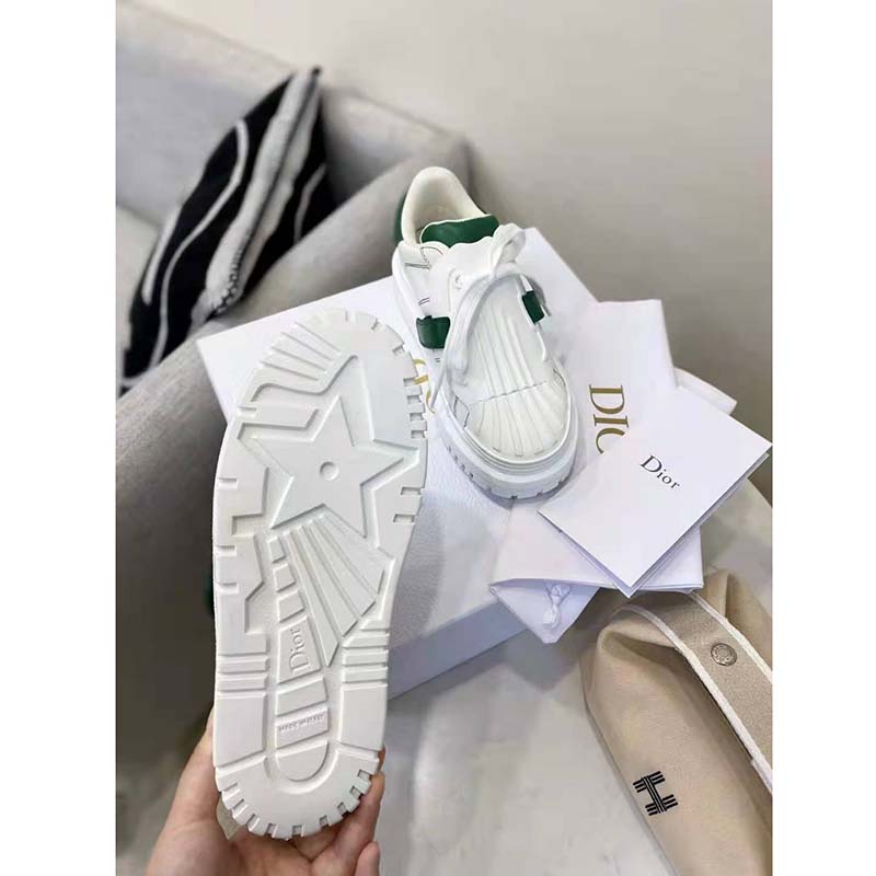 Dior Women Dior-ID Sneaker White and Green Calfskin and Rubber