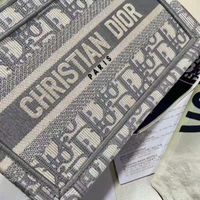 Dior Women Mini Dior Book Tote Gray Dior Oblique Embroidery