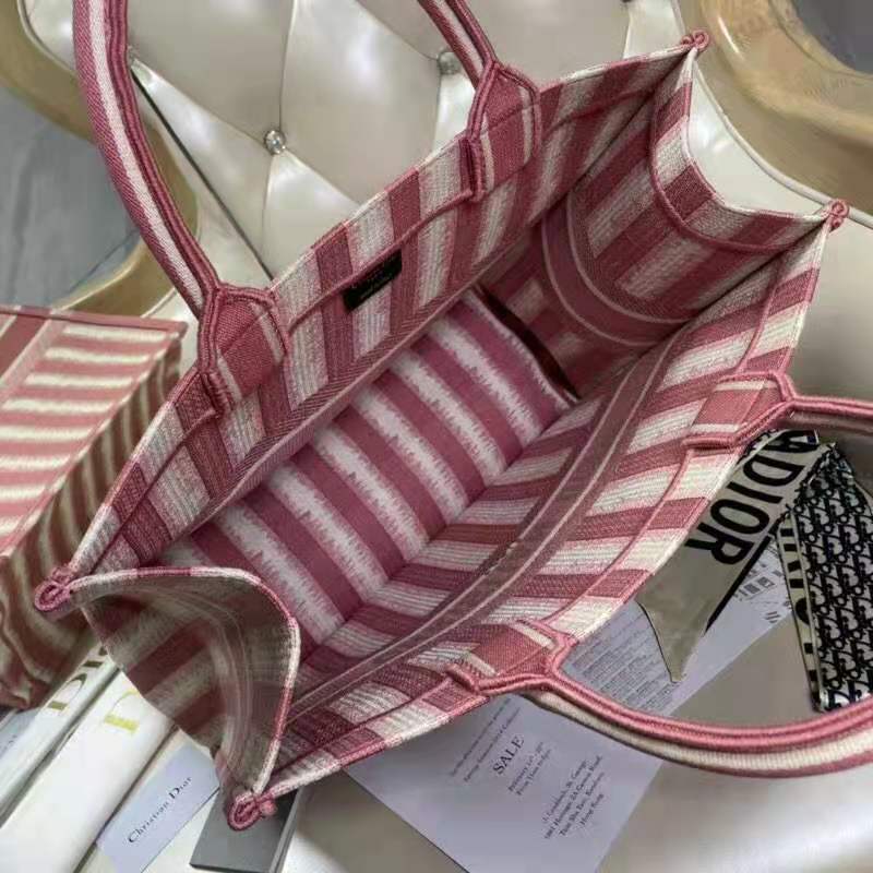 Dior Women Dior Book Tote Pink D-Stripes Embroidery