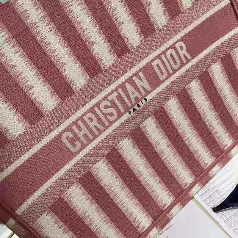 Dior Women Dior Book Tote Pink D-Stripes Embroidery