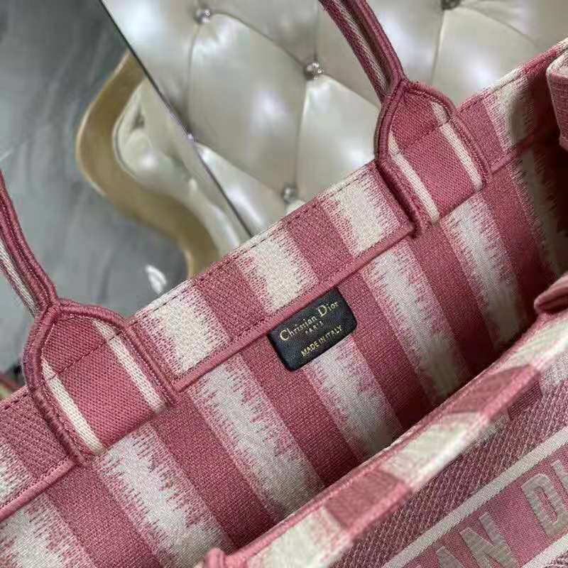 Dior Women Dior Book Tote Pink D-Stripes Embroidery