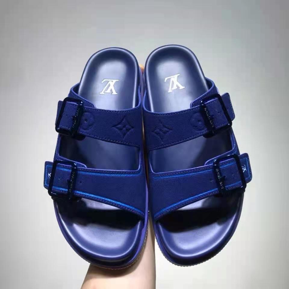 Louis Vuitton Unisex LV Trainer Mule Blue Monogram-Embossed Suede Calf Leather