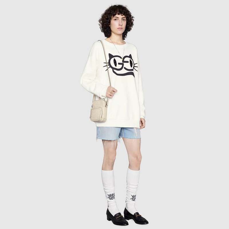 Gucci GG Unisex Embossed Mini Bag White Leather Cotton Linen