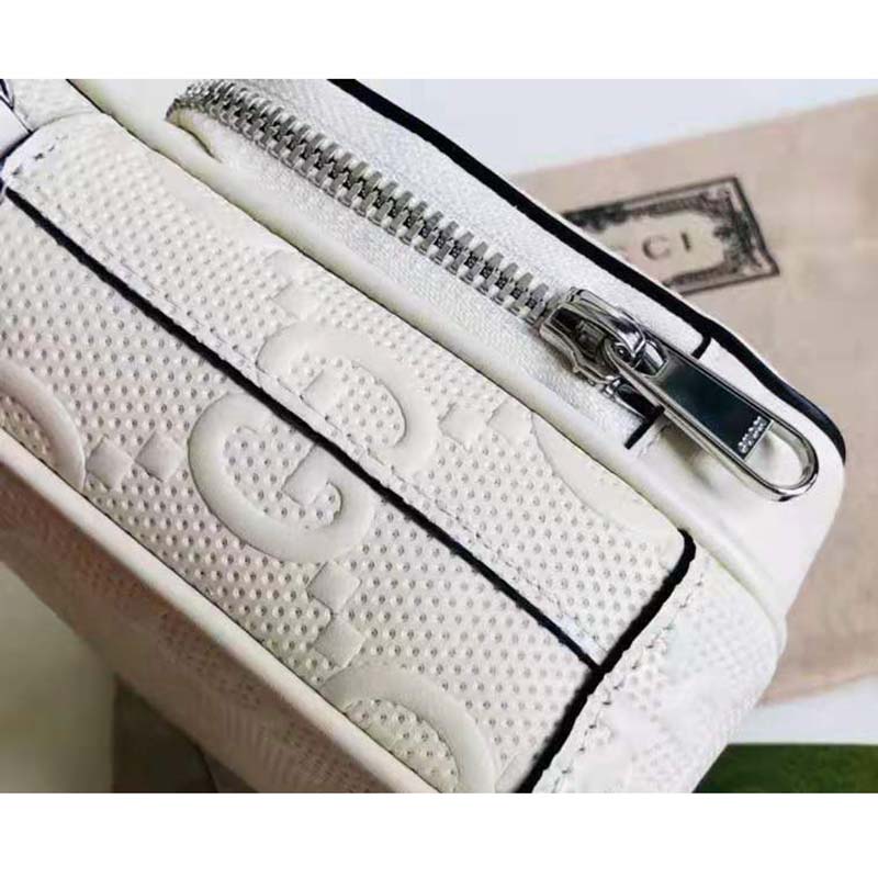 Gucci GG Unisex Embossed Mini Bag White Leather Cotton Linen