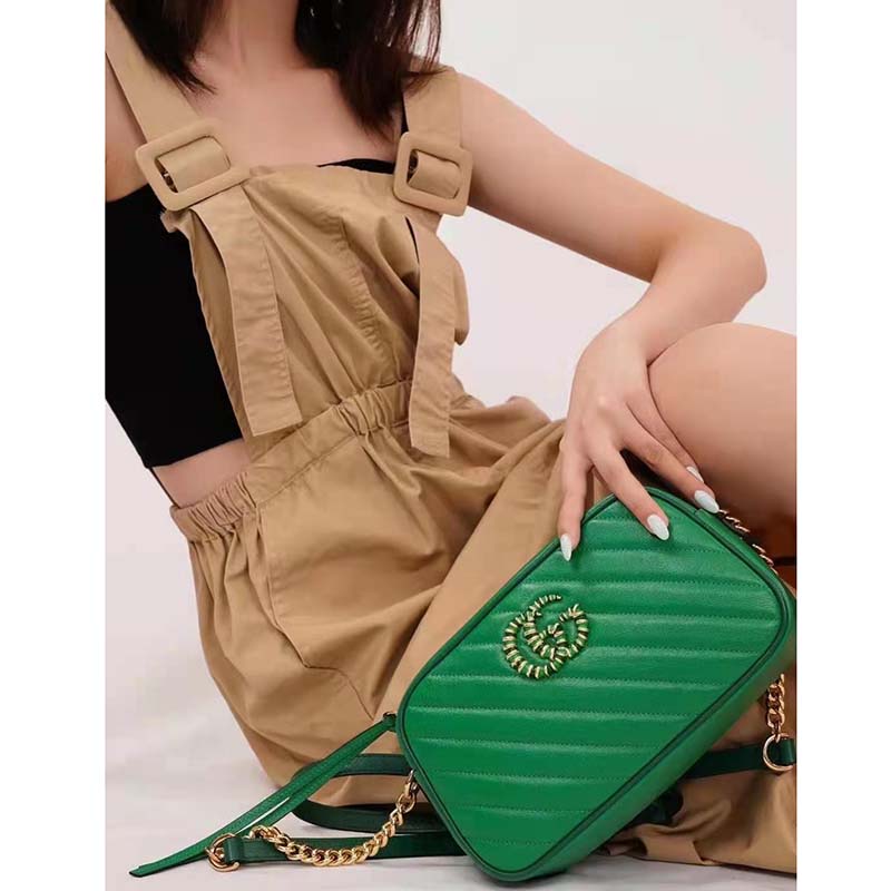 Gucci GG Women GG Marmont Small Shoulder Bag Bright Green Diagonal Matelassé