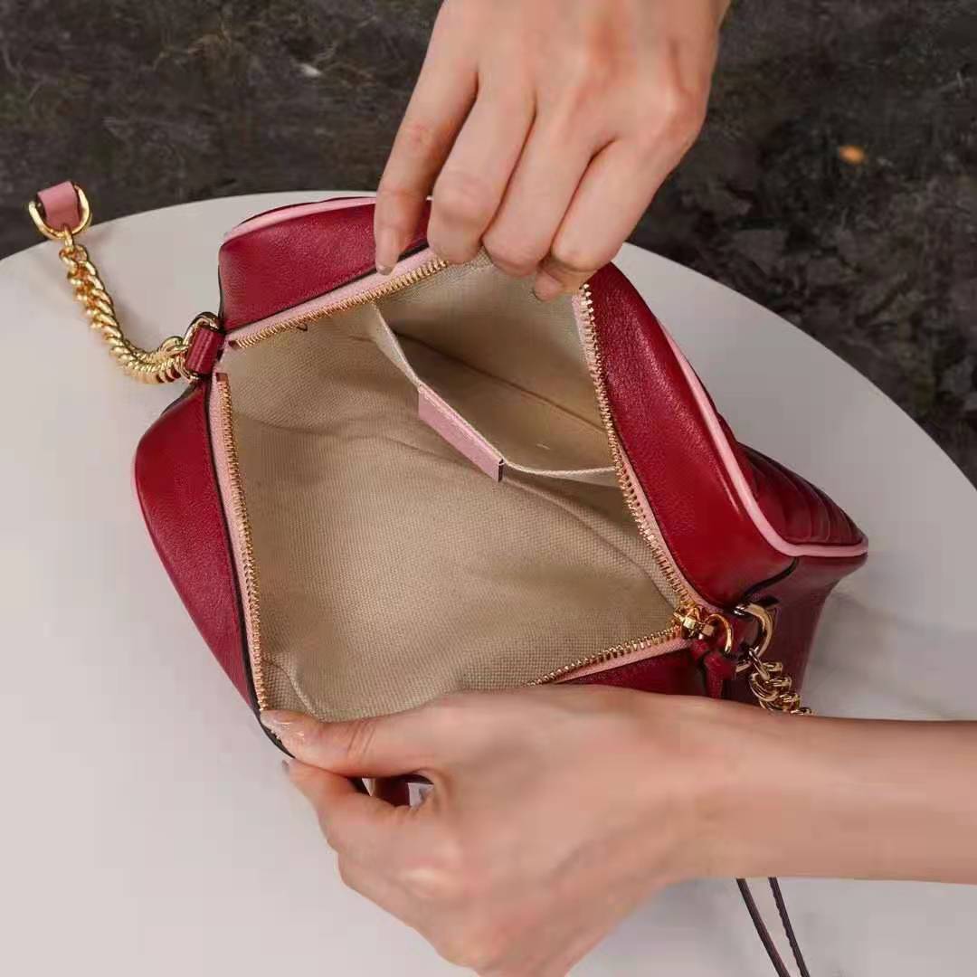 Gucci GG Women GG Marmont Small Shoulder Bag Dark Red Diagonal Matelassé Leather