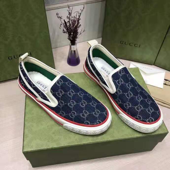 Gucci Unisex  Gucci Tennis 1977 Slip-On Sneaker Eco Washed Organic GG Jacquard Denim