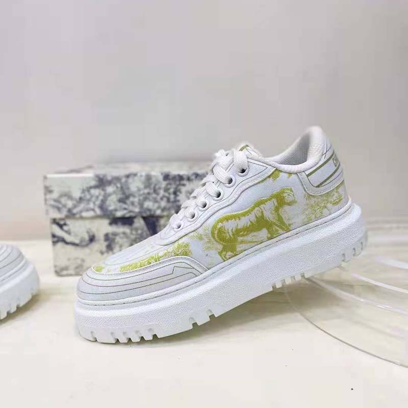 Dior Women Shoes Dior Addict Sneaker French Lime Toile De Jouy Technical Fabric