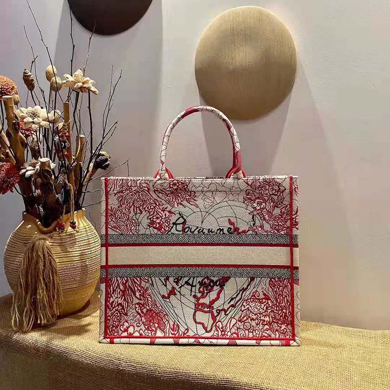 Dior Women Small Dioramour Dior Book Tote Red White D-Royaume D’Amour Embroidery