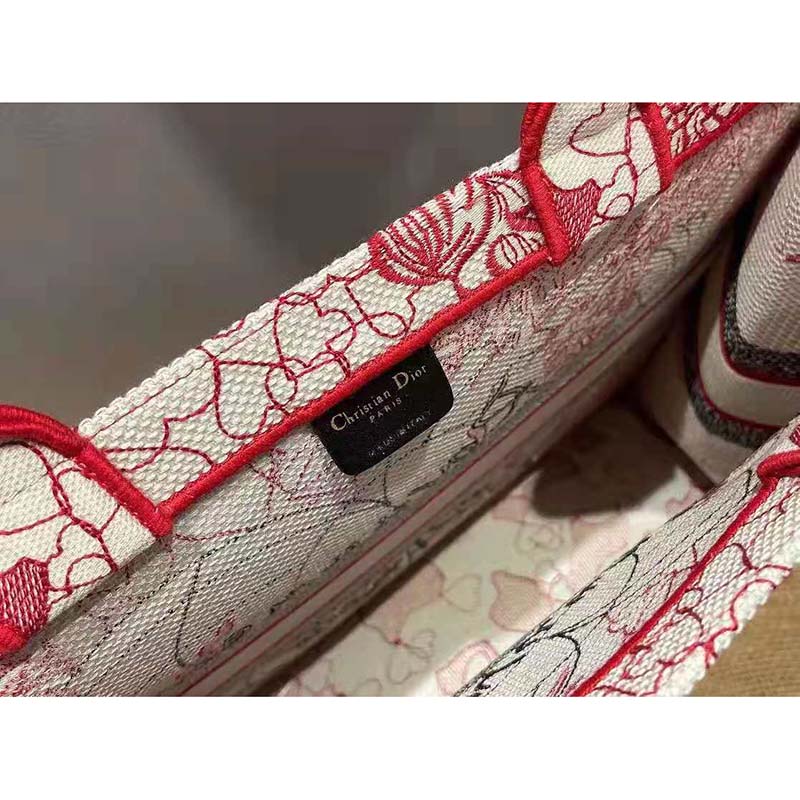 Dior Women Small Dioramour Dior Book Tote Red White D-Royaume D’Amour Embroidery