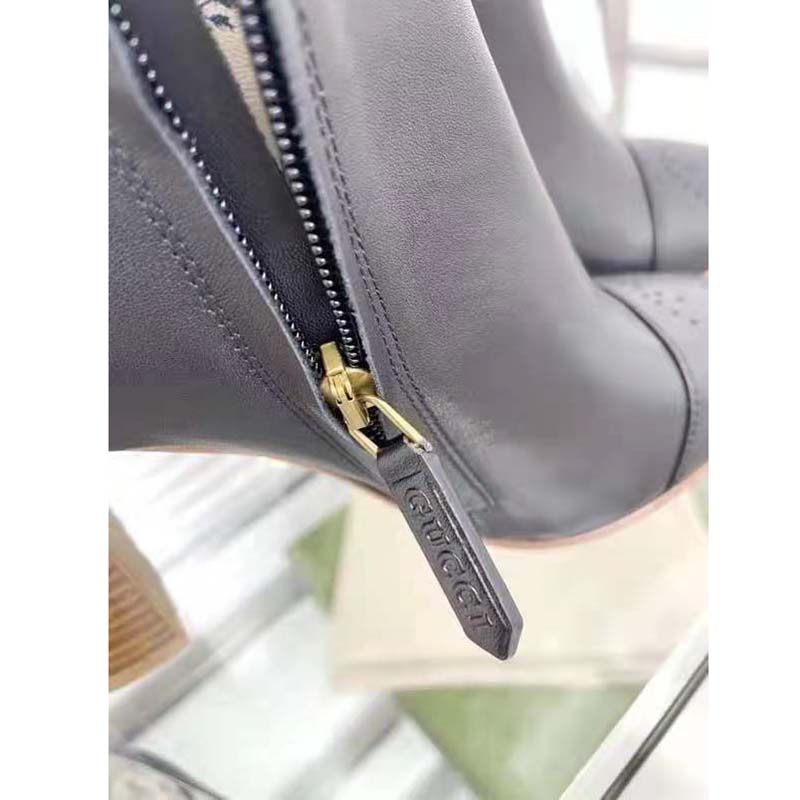 Gucci GG Women Ankle Boot with Interlocking G Black Leather 9 cm Heel