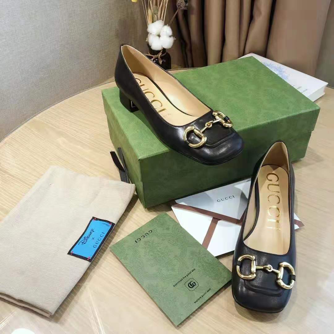 Gucci GG Women Ballet Flat with Horsebit Black Leather 3 cm Heel