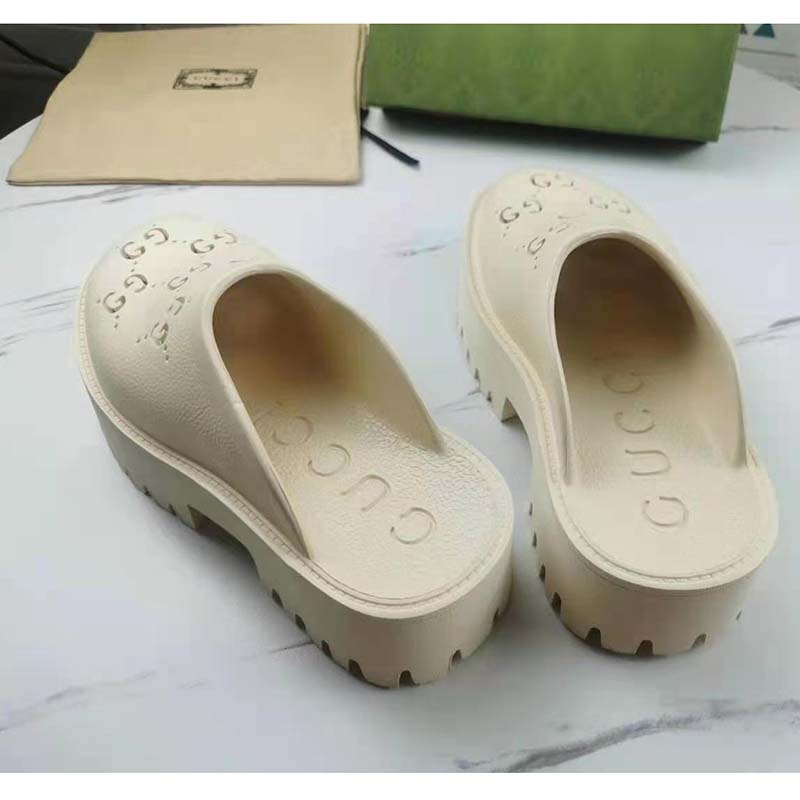 Gucci GG Women Platform Perforated G Sandal White Perforated GG Rubber