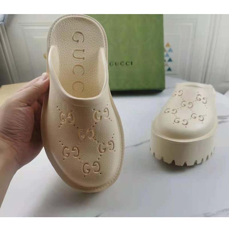 Gucci GG Women Platform Perforated G Sandal White Perforated GG Rubber