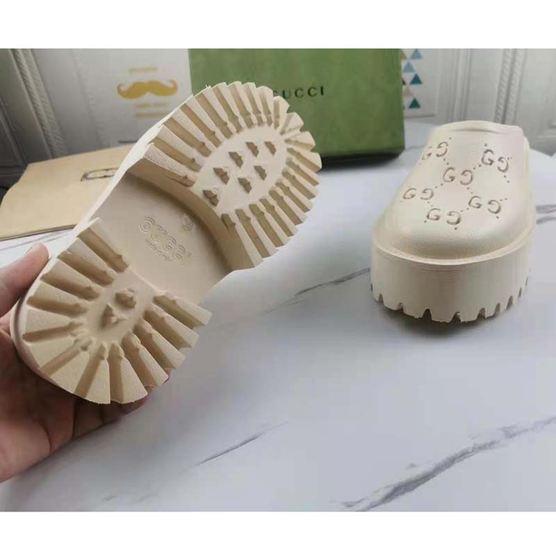 Gucci GG Women Platform Perforated G Sandal White Perforated GG Rubber