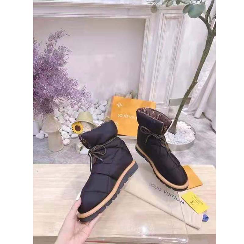 Louis Vuitton LV Women Pillow Comfort Ankle Boot Black Nylon Down Interior