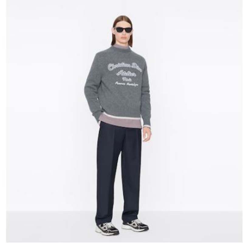 Dior CD Men Christian Dior Atelier Sweater Gray Wool Jersey