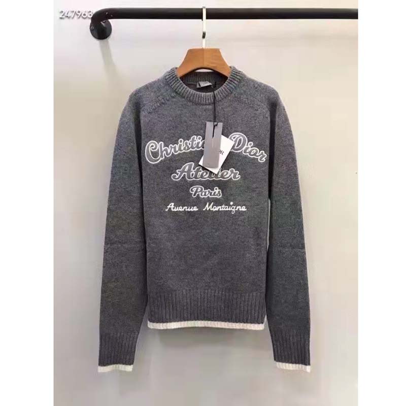Dior CD Women Christian Dior Atelier Sweater Gray Wool Jersey